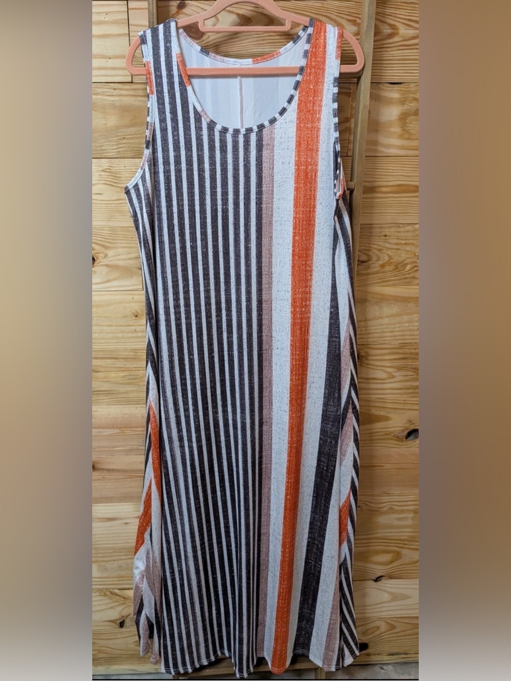 Striped Sleeveless Maxi Dress in Orange, Brown & White
